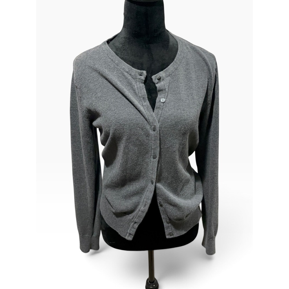 H&M Basic Womens Charcoal Gray Button Front Long Sleeve Cardigan Sweater Small